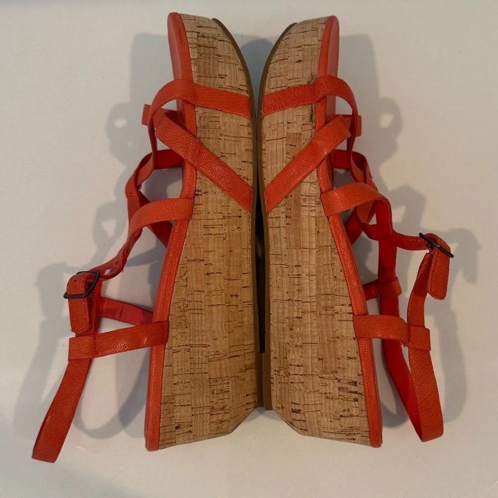 Eileen Fisher Array Platform Sandals Strappy Cork Wedge Coral Orange Size 11